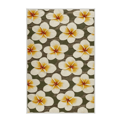 Tapis botanique beige lavable à la machine