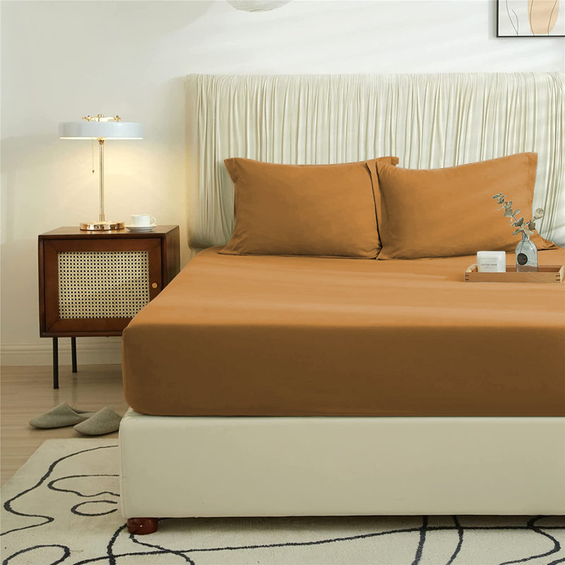 Super Soft Extra Deep Microfiber Brushed Fitted Sheet, Super King (6'), Ochre