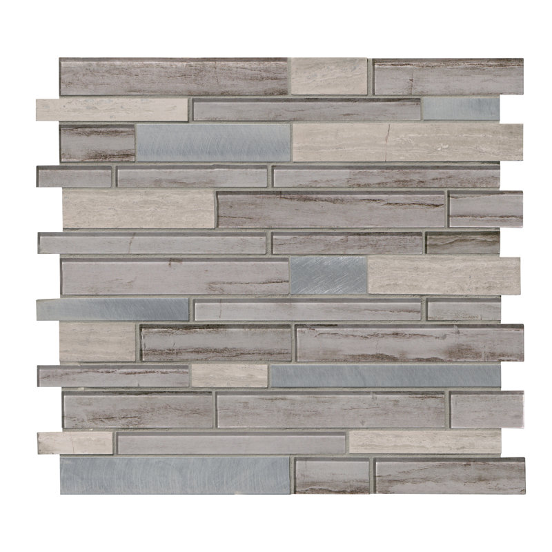 Belfort Taupe Interlocking 12 in. x 12 in. Glass Stone Metal Blend Mosaic Wall Tile