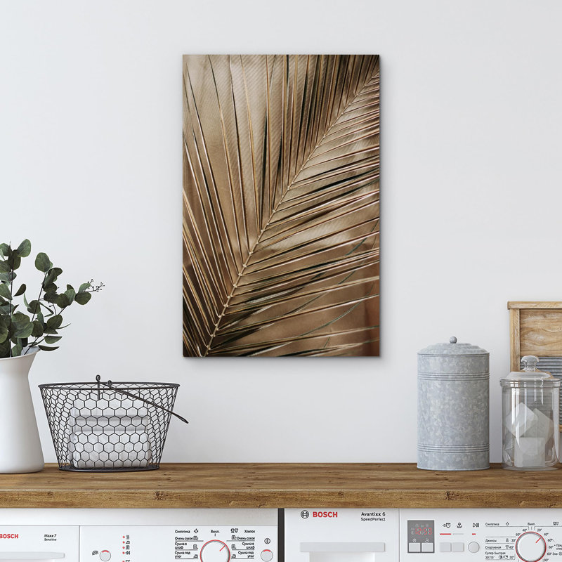 Minimal Botanical Modern Golden Palm Leaf, H 48 po x l 32 po
