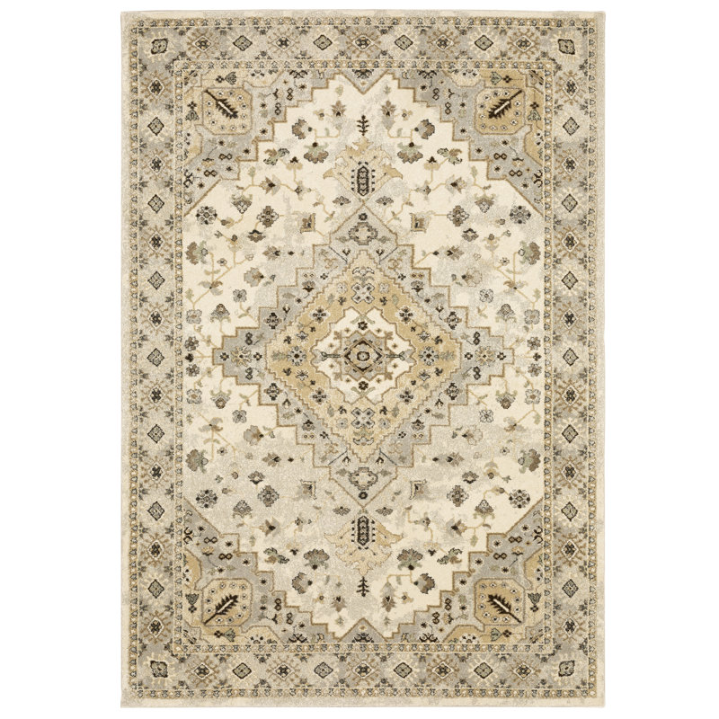 Tapis beige tissé à la machine Caryll, Rectangle 7 pi 10 po x 10 pi 10 po