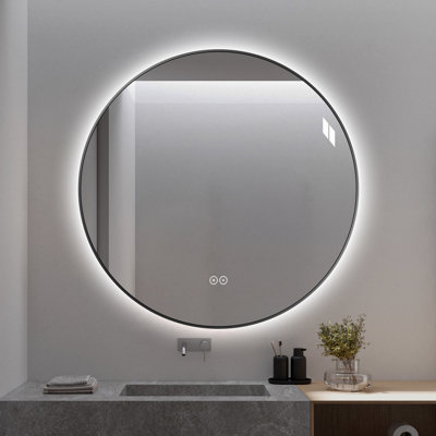 36" x 36" Black Framed LED Round Bathroom Mirror, 3 Color Lighting, Anti-Fog, Explosion-Proof, Wall Mounted Backlit Vanity Mirror