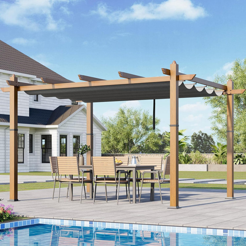 Aluminum Pergola, Outdoor Metal Pergola, 11.03" H x 16.54" W x 59.85" D, Gray/Natural