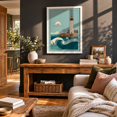 Lighthouse by Moonlight Coastal - Framed Print