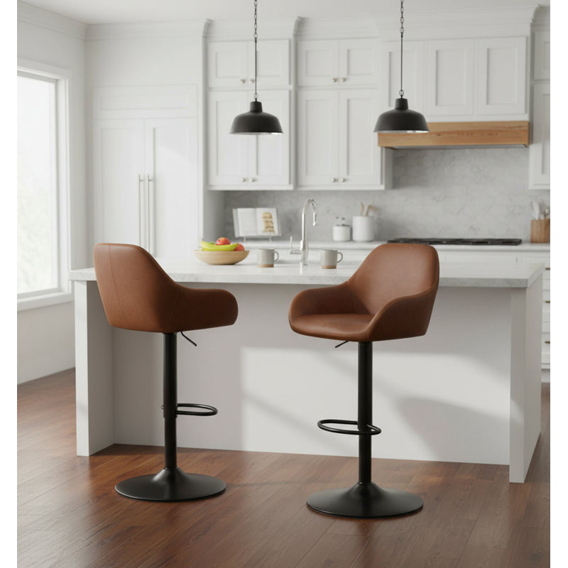 Adjustable Height Counter Stool with Metal Frame, Brown
