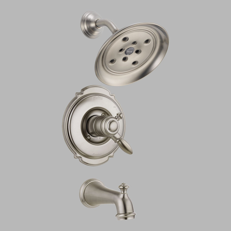 Garniture de robinet de baignoire et douche avec poignées levier et moniteur Victorian, Acier inoxydable Brilliance