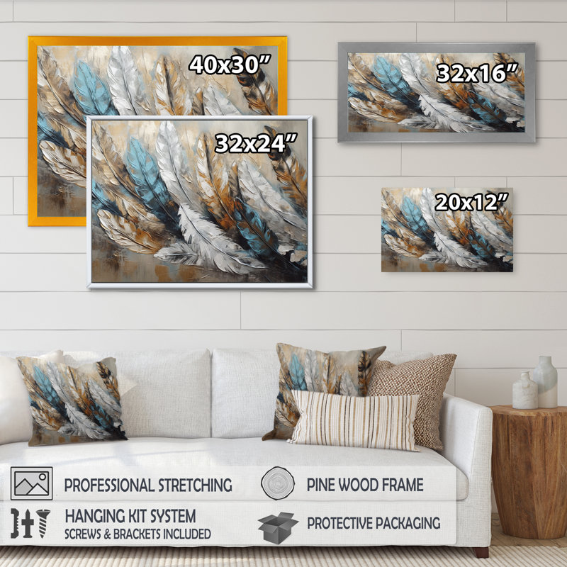 «Gold Feather Extravaganza II», reproduction d'art sur toile Glam Feather, H 12 po x l 20 po x P 1 po, Toile tendue