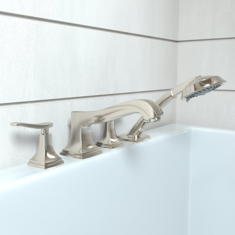 Hansgrohe Metropol Classic 4-Hole Roman Tub Set Trim with 1.8 GPM Handshower Trim Set Only, Polished Nickel, Lever Handle