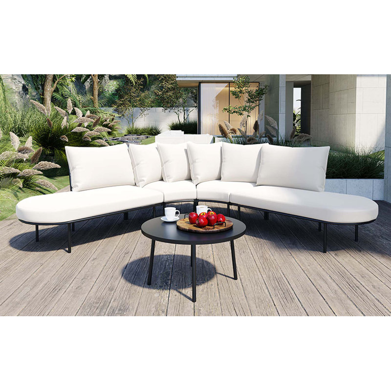 Ensemble de canapé courbé demi-lune pour terrasse avec table basse, Beige