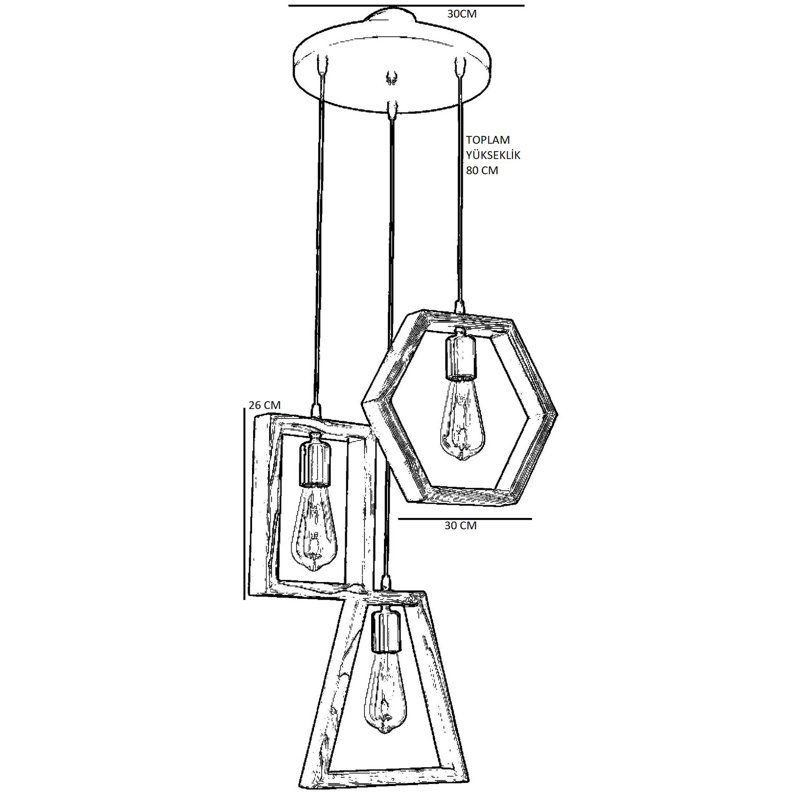 Lofgren 3 - Light Walnut/Black Cluster Pendant