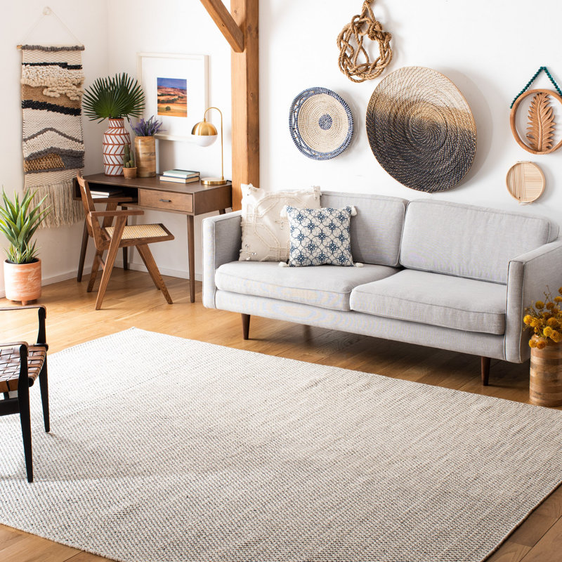 Tapis ivoire en laine et coton à tissage plat Estien, Rectangle 6 pi x 9 pi