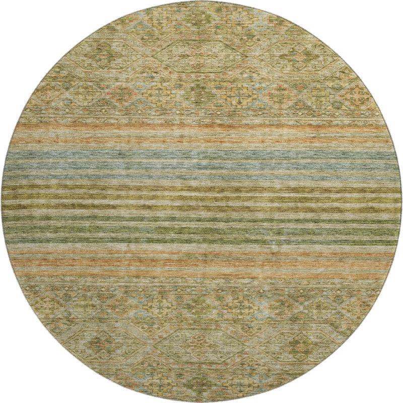 Premium Machine Washable Brennon AMF1641 Stripes Rug, Round 8'