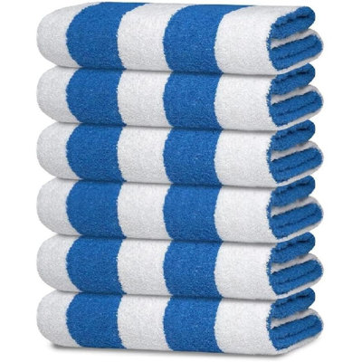 Paquet de 6 serviettes de plage (rayures) (format 30 x 60) surdimensionnées, 100% coton filé à anneaux, grandes serviettes de piscine très absorbantes, séchage ultra doux et rapide, serviettes de bain