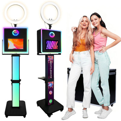  Photo Booth for All iPad and for Camera Dualuse Customized Logo Selfie Station Shell Stand APP Control RGB Ring Light Music Sync Light Box Photobooth Machine with Flight Case for Rental