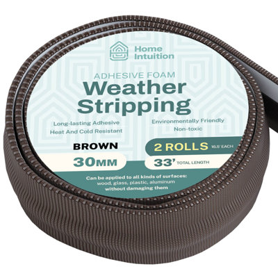 396 Inch Weather Stripping Window Door Seal Strip 33 Feet Self Stick Weatherstrip Gap Draft Blocker, Brown