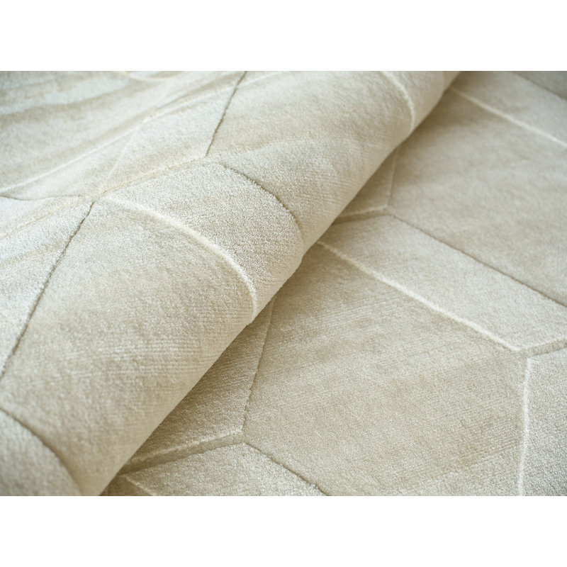 Brunello Modern Handmade Silky Nylon Light Beige Area Rug, Rectangle 10' x 14'