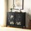Console 34 po, design rétro simple avec 2 portes en verre et structure double à pieds hauts, noir