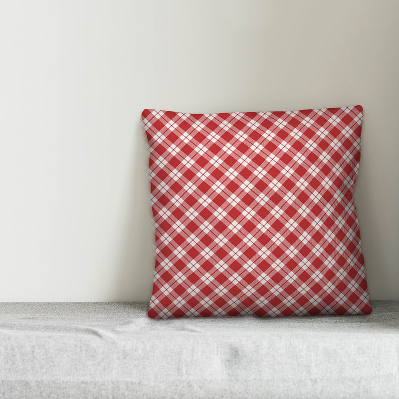 Geometric Reversible Throw Pillow, 16" x 16", Red Plaid