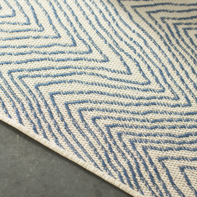 Dunham Abstract Indoor/Outdoor Area Rug for Living Room Patio Deck Front Porch Kitchen, Blue/Ivory, Oval 5' x 8'