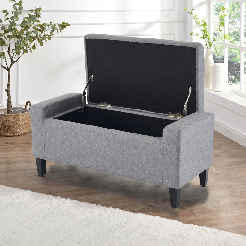 Luxury Crushed Velvet Ottoman Stool, Grey, Linen