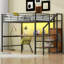 Lit mezzanine double en métal avec bureau, escalier de rangement, petite armoire et lumière DEL, noir-80973389