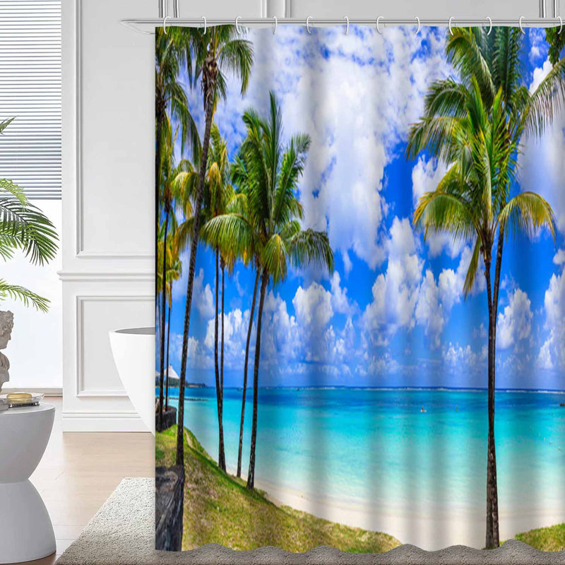 Rideau de douche imperméable avec 12 crochets Tropical Beach, L 72 po x l 72 po