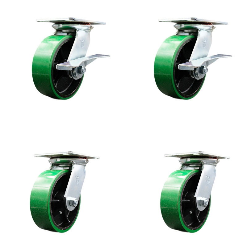 4-Piece Polyurethane and Cast Iron Caster Set