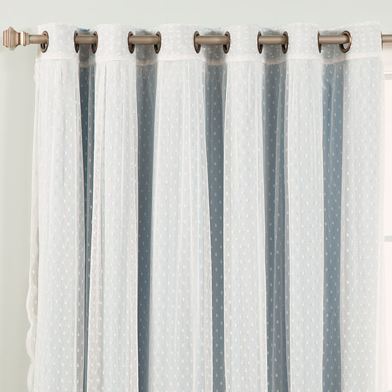 Damyiah Polyester Blackout Curtain Panel (1 Sheer and 1 Blackout Panel), Skyblue, 80" W x 84" L