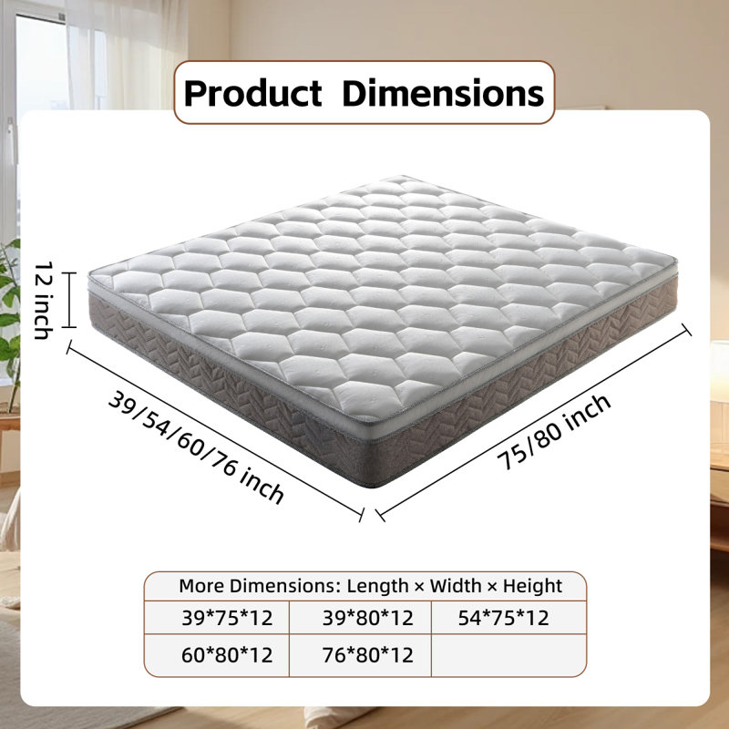 12" Mattress Certipur-US Certified Hybrid Memory Foam Pocket Spring Mattresses, Full