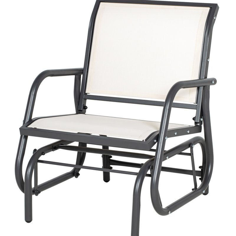 Fauteuil coulissant blanc crème avec cadre en métal et coussin en filet respirant pour le jardin, le bord de la piscine, le porche de la cour arrière dans un cadre robuste