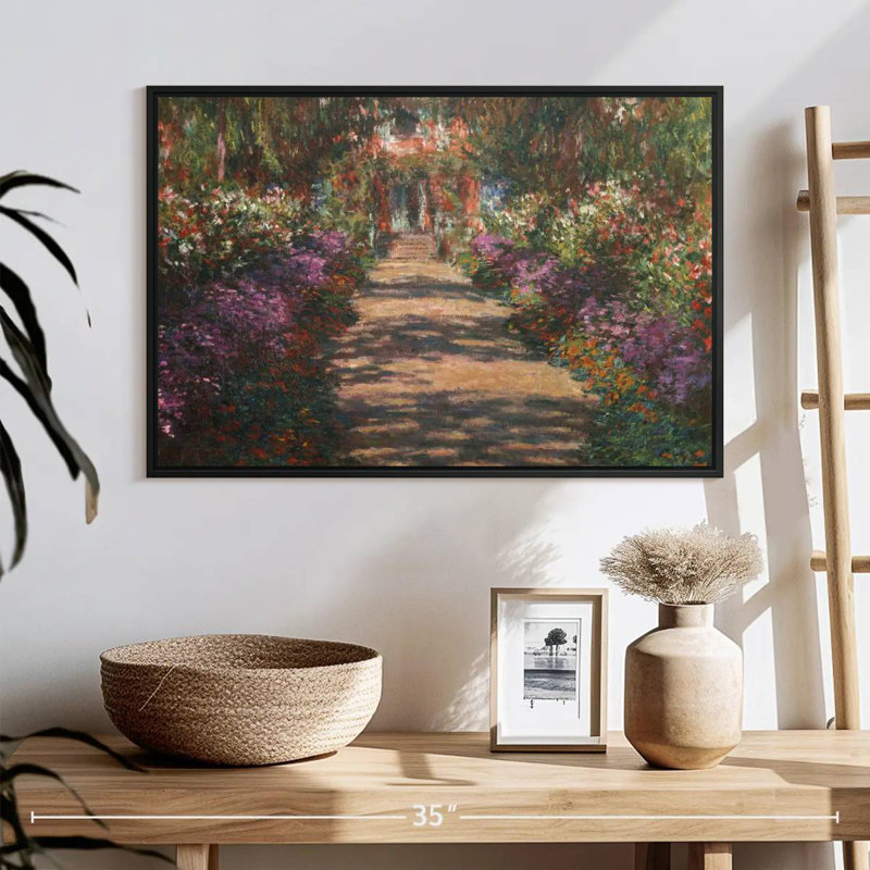 Un sentier dans le jardin de Monet à Giverny, 25 po x 17 po, Cadre flottant noir