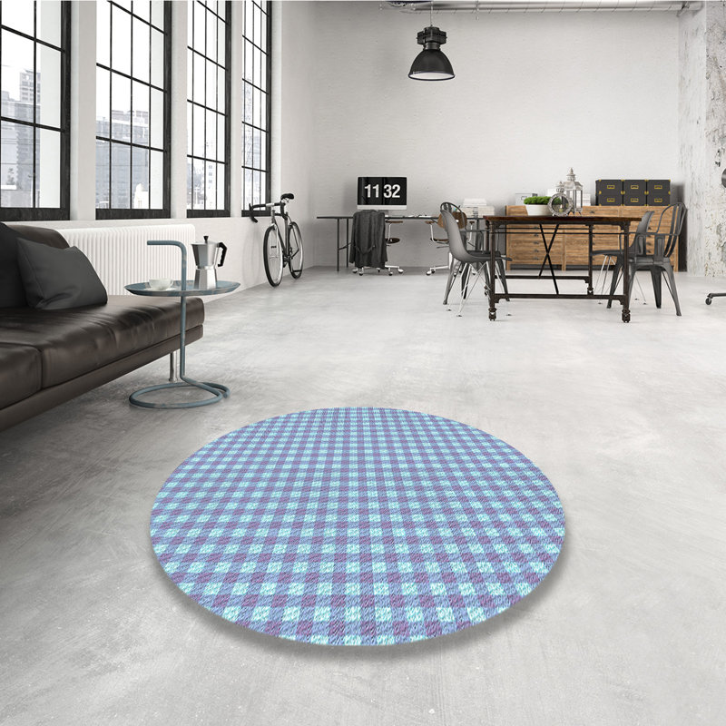 Tapis 100% à motifs lavables à la machine 2989 Pat692-LBLU, Rond 3 pi