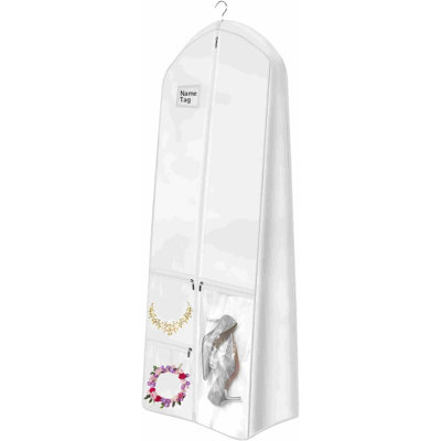 Sac à vêtements de mariage 72 po avec sacs à goussets de 10 po pour robe de chambre longue à 4 poches pour femme, blanc
