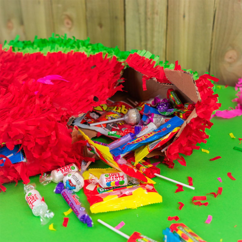 Fax Potato - Pinatas Watermelon Cardboard Pinata, Stick and Blindfold Set - W42cm x D9cm x H36cm - Red