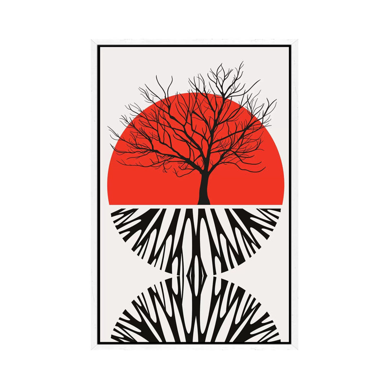 Warming Roots - Red by Kubistika - Print on Canvas, White Floater Framed, 152.4cm H x 101.6cm W x 3.81cm D