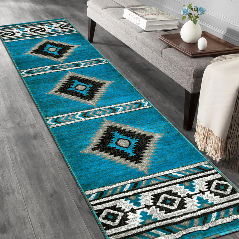 Turquoise And Multi Rugs For Cabin Tribal Medallion Carpet For Livingroom, Runner 2' x 7'2"