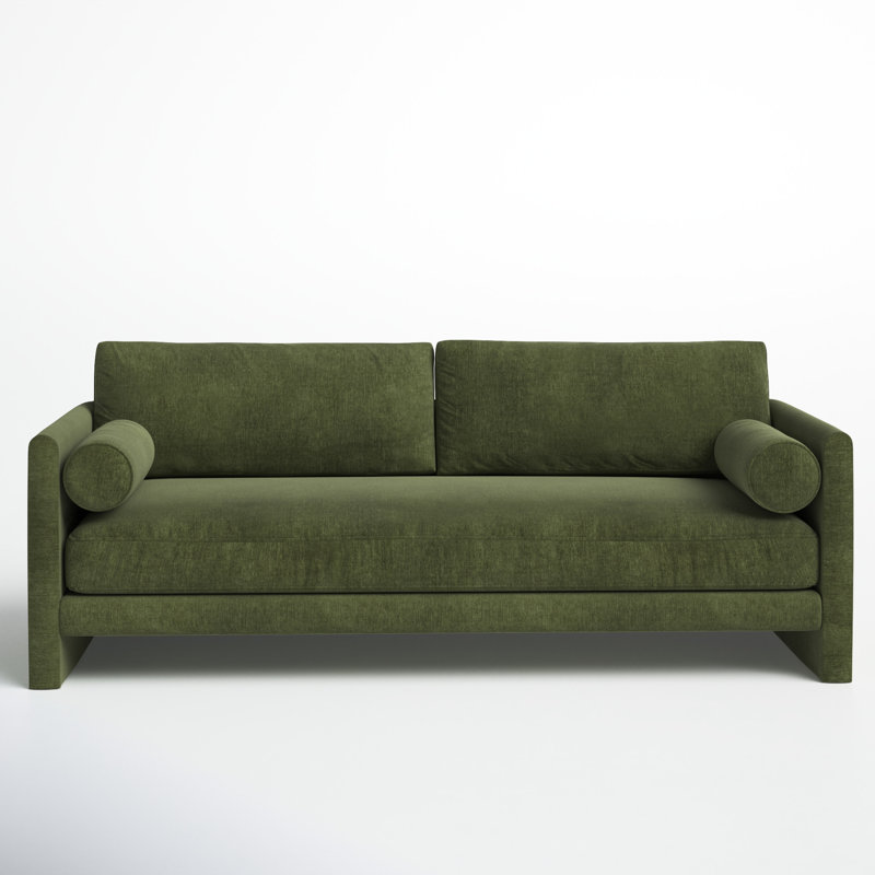 Distressed Green Velvet 90.5'' Upholstered Sofa with Bolster Pillows