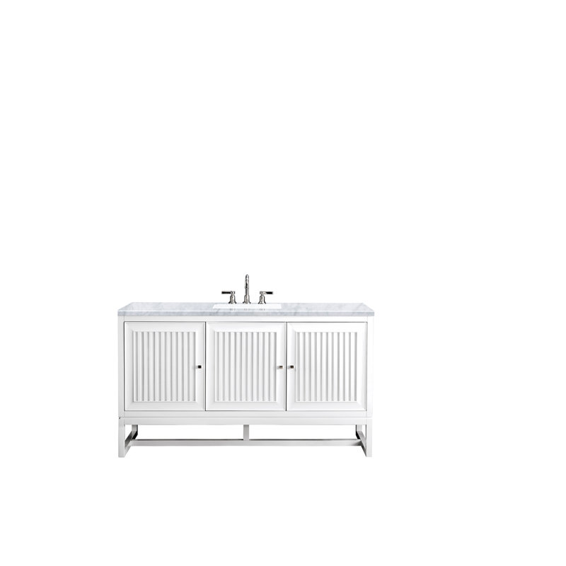 Ensemble de meuble-lavabo simple 60 po Athens, Blanc brillant, Blanc de Carrare, 8 po