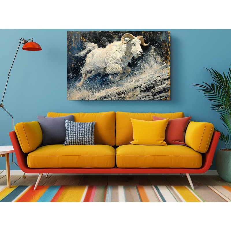 Reproduction d'art, peinture à l'huile d'une chèvre de montagne, art mural moderne pour la maison et le bureau