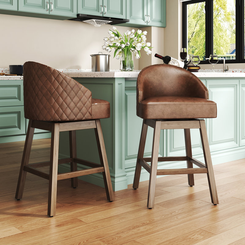 Tabourets de bar pivotants à 360 degrés avec repose-pieds (ensemble de 2), Brun, Marron foncé