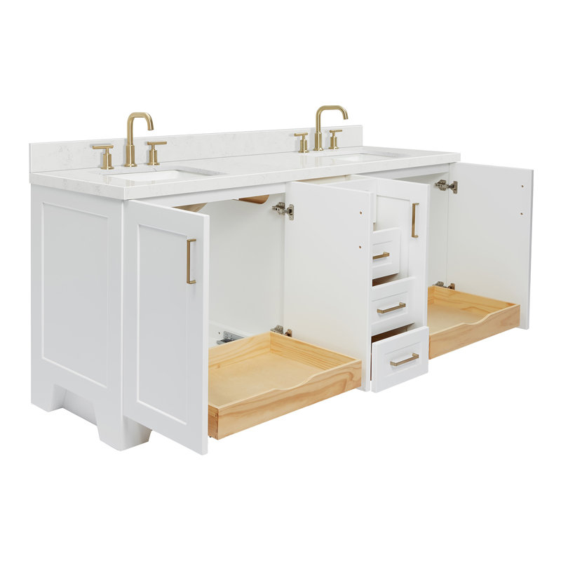 73 IN.  Single Bathroom Vanity, White, Rectangular,  White Quartz