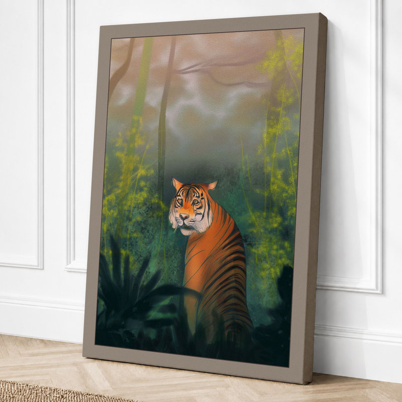 Tiger Emerges From Mist Boho - Print, 24x16 - 61.0 x 40.6 cm, Taupe Border