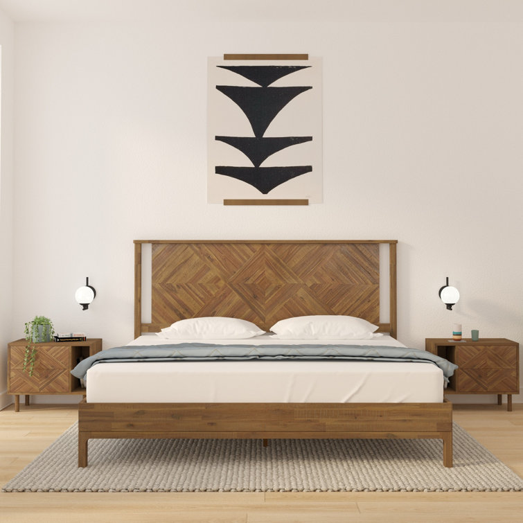 Ethan Solid Wood Platform Bed with Headboard, Rustic Bed Frame
