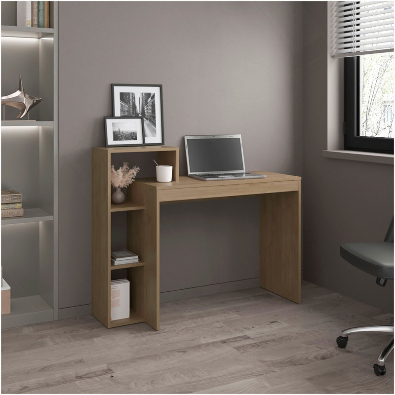 Computer Desk, 3 Shelves, Light Pine