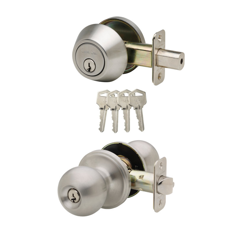 Knobs With Deadbolt Entry Set, Satin Stainless