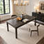 Table de salle à manger rectangulaire avec plateau de style parquet, coins arrondis et pieds réglables pour les intérieurs modernes-1278548141