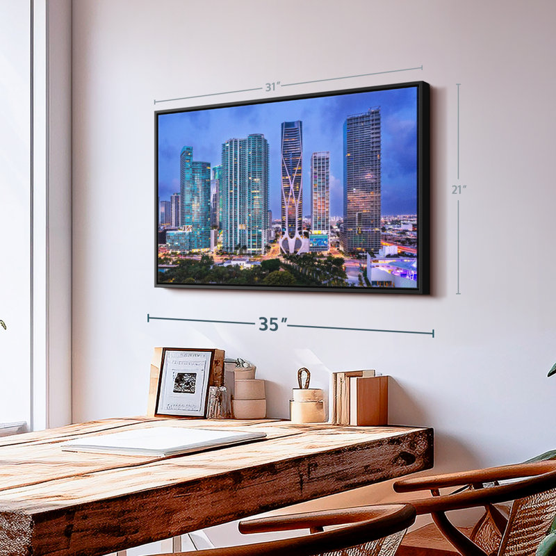 «Miami Downtown Skyline Aérien, art mural», H 21 po x l 31 po