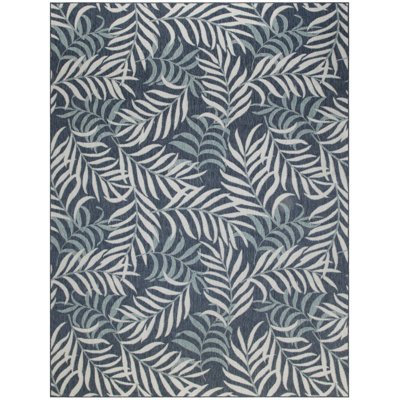 Alizay Floral Polypropylene Indoor/Outdoor Area Rug in White/Navy Blue