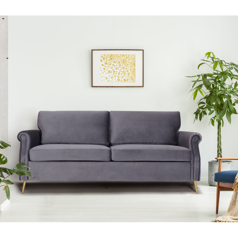 Canapé à accoudoirs arrondis 78,8 po Dynette, Velours gris