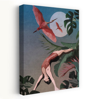 Art contemporain, paysage contemporain d'oiseaux rêveurs colorés, art tropical